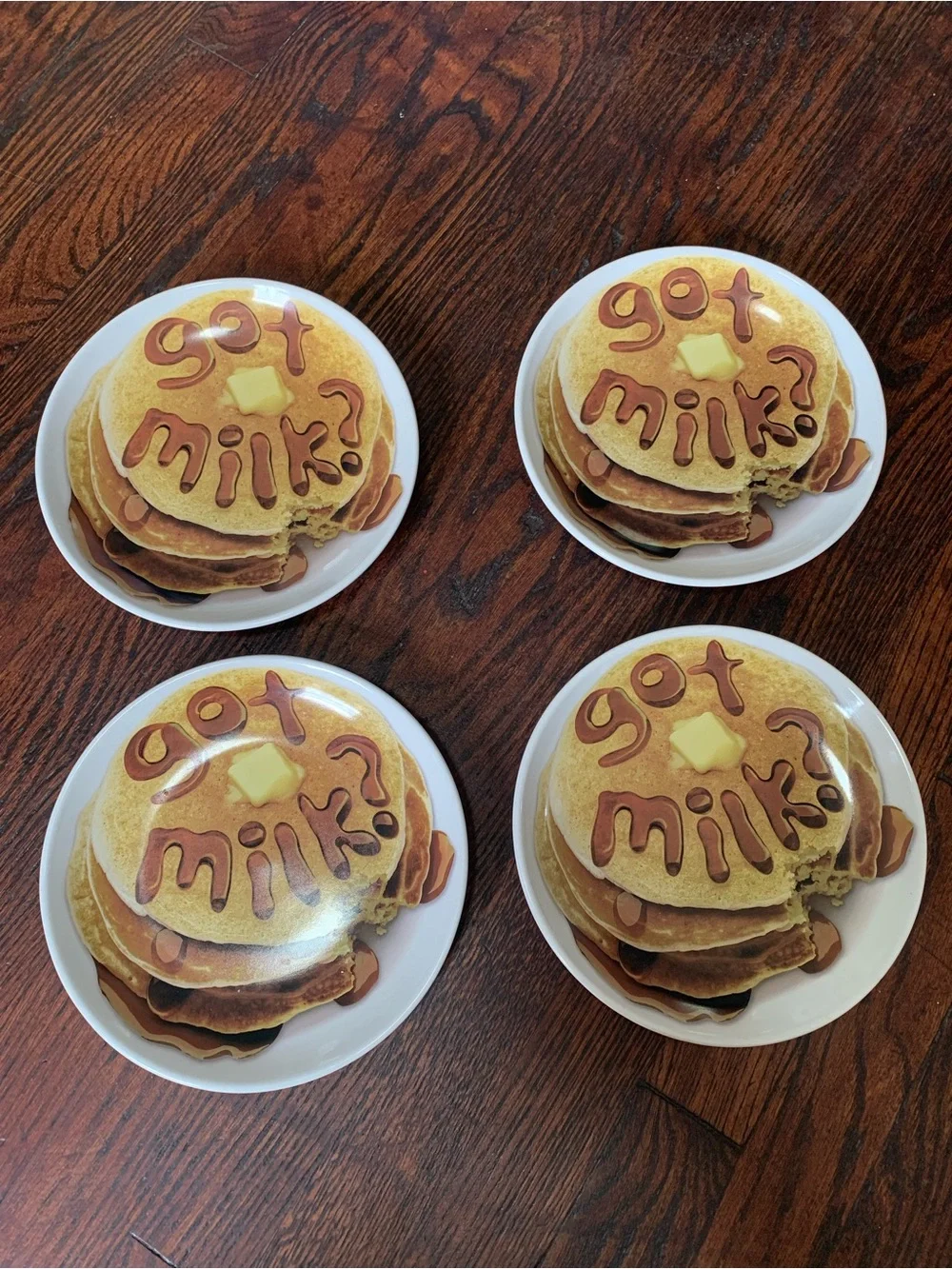 Vintage Got Milk? Pancake Illusion Ceramic Dinner Plates - 4 Piece Novelty Set